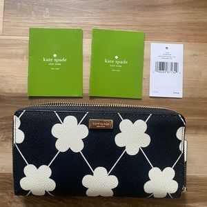 Kate Spade Grant Street grainy vinyl wallet, black and white floral